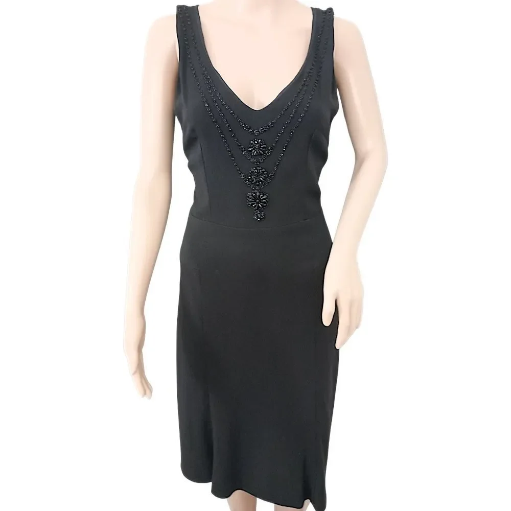 Moschino Beaded Party Dress Sz 6‎ S Cheap Chic Black Drop Waist Elegant LBD READ - Picture 4 of 16
